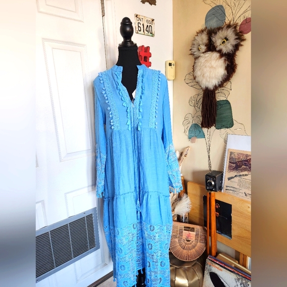 Vintage inspired boho blue hippie dress - Picture 1 of 6